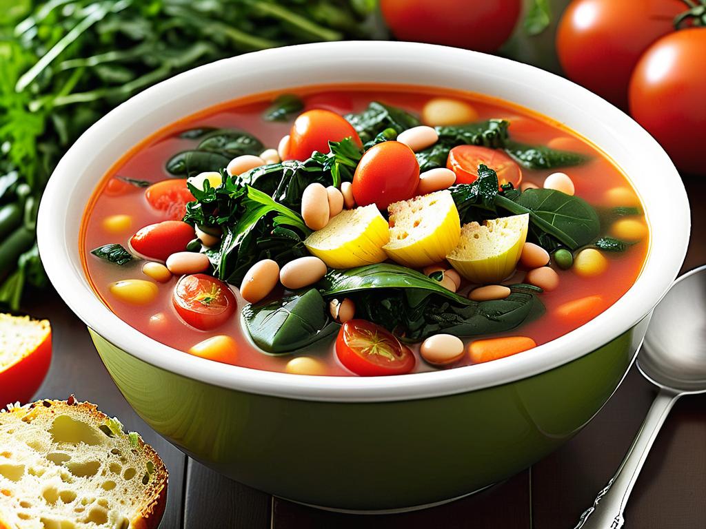 Добавление помидоров, фасоли и зелени в овощной суп в мультиварке улучшает вкус.