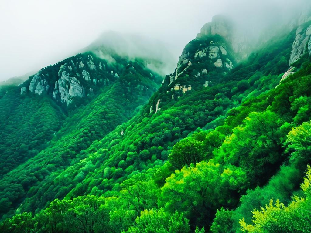 Таинственные туманные горные леса Монтсеррата в Испании на фоне природы