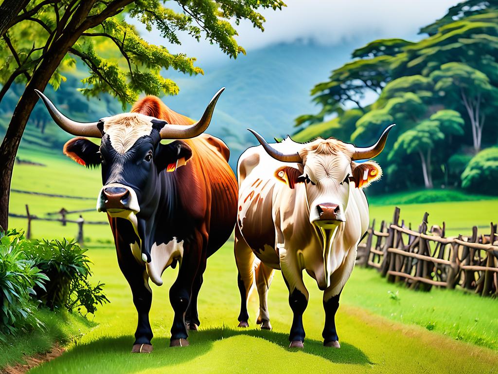 Фотография с изображением двух быков. Описание контента для ИИ.