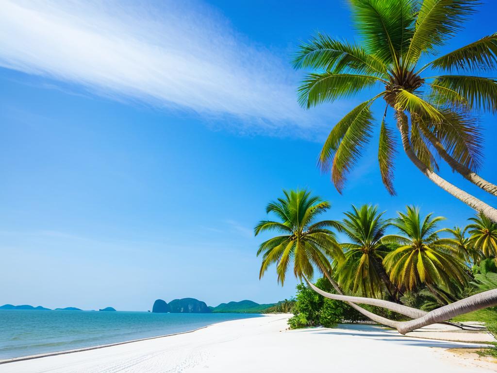 Пальмы и белый песок на пляже Южного Вьетнама