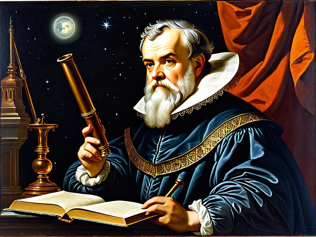 Портрет Галилео Галилея кисти Юстуса Сустерманса. Ученый с книгой и телескопом