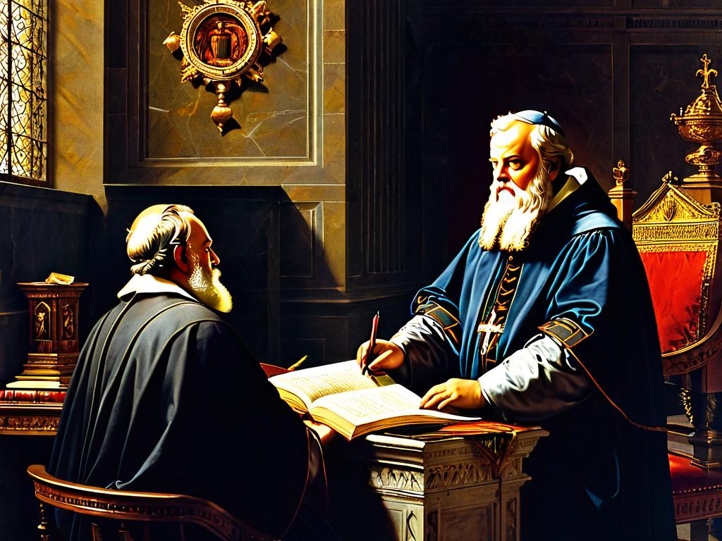 Иллюстрация Галилея перед Святой инквизицией в Ватикане
