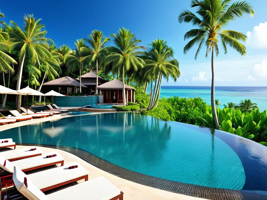 Роскошный курорт в тропиках с бассейнами и пальмами