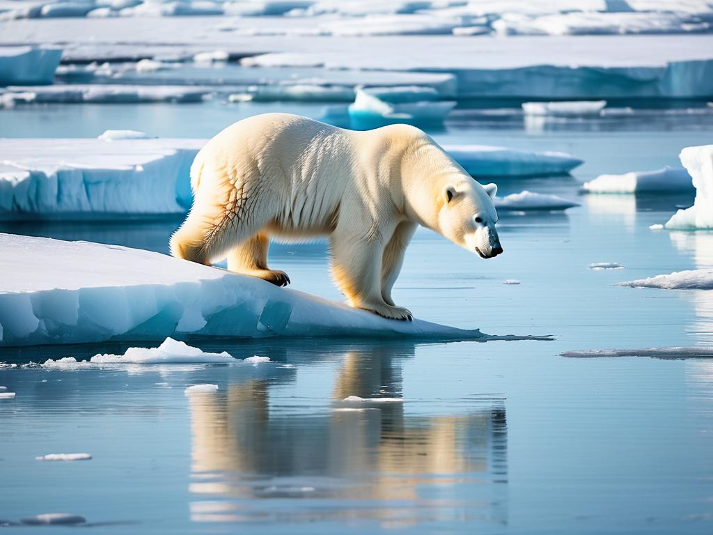 Белый медведь на льдине Восточно-Сибирского моря