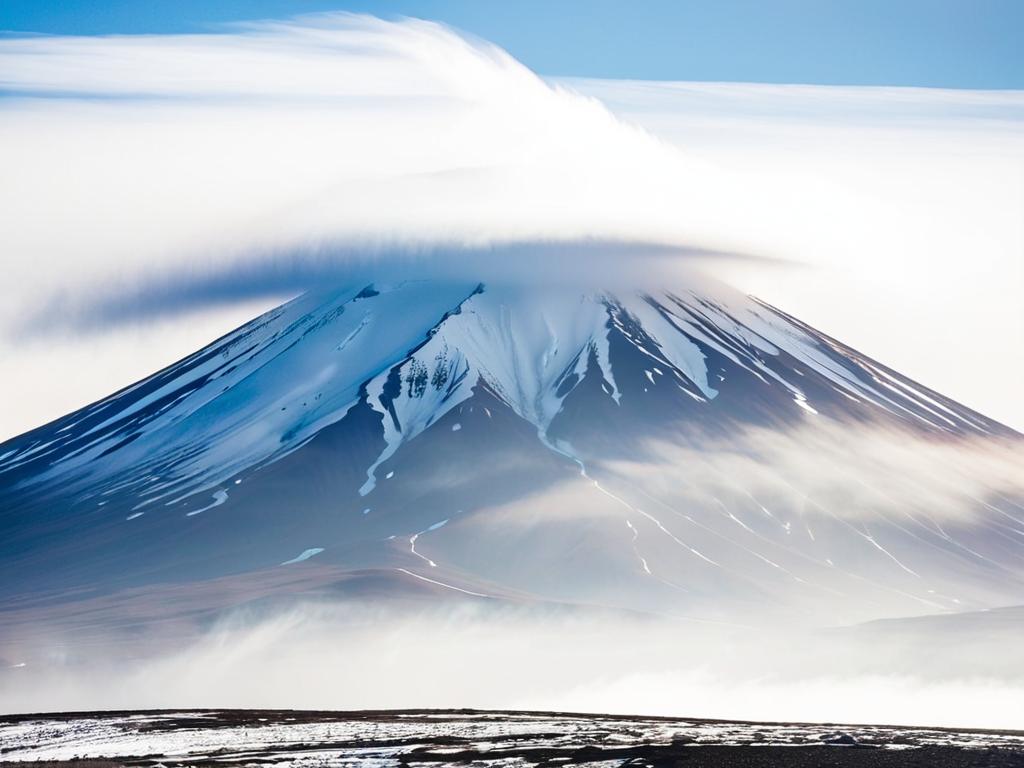 Туман покрывает вершину вулкана Гекла в Исландии