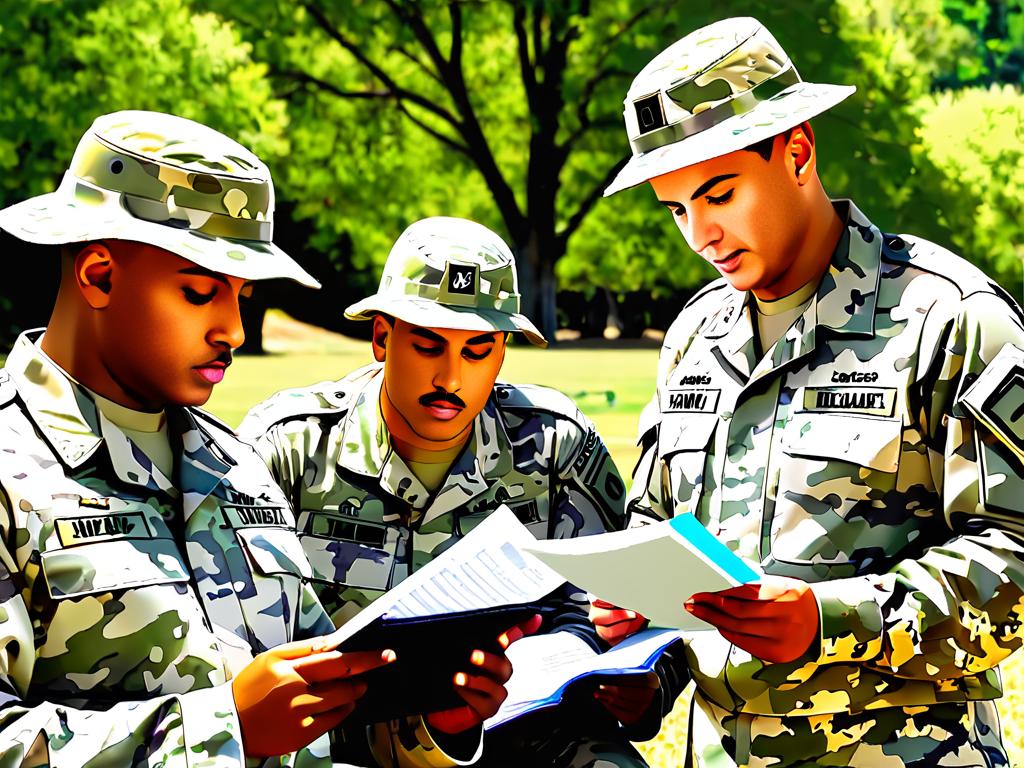 Военнослужащие читают документы по программе военной ипотеки