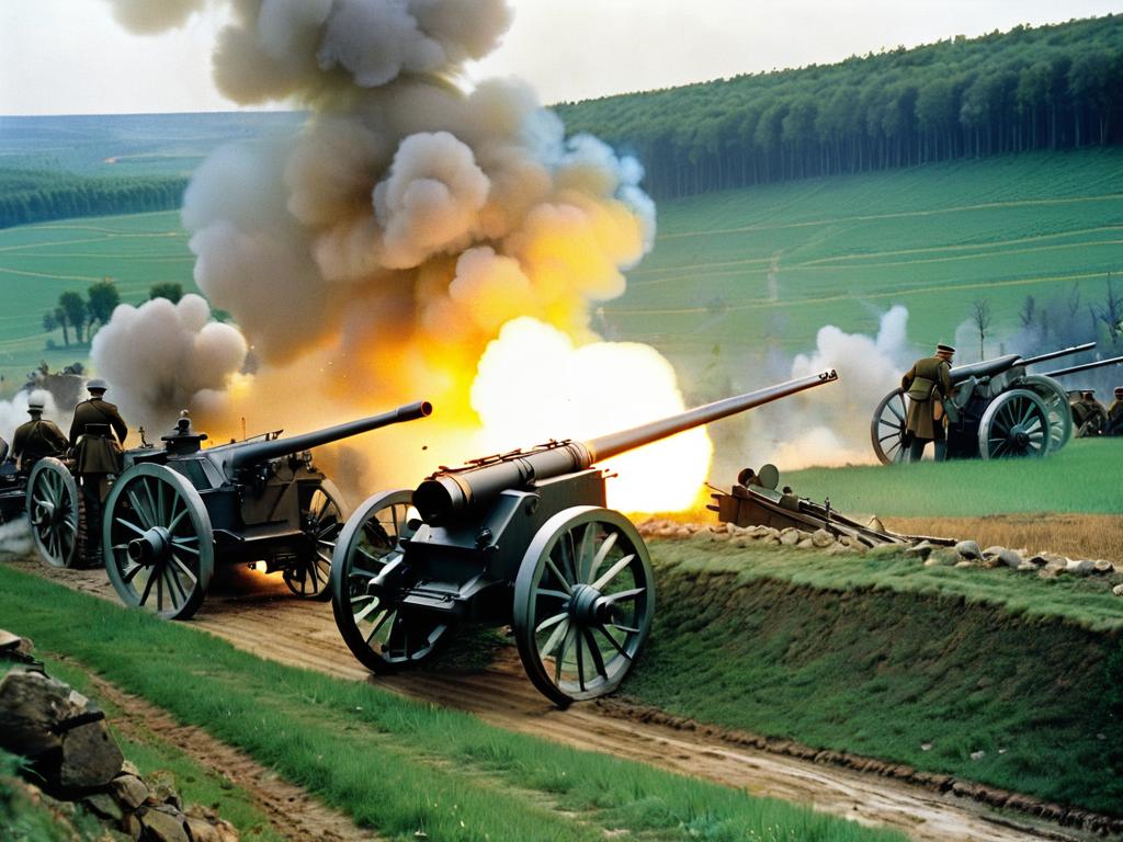 Немецкая артиллерия ведет огонь по французским позициям под Верденом в 1916 году во время Первой