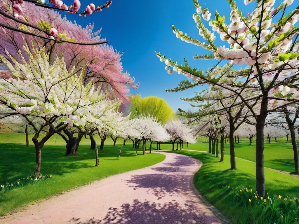 Весенний пейзаж с цветущими деревьями