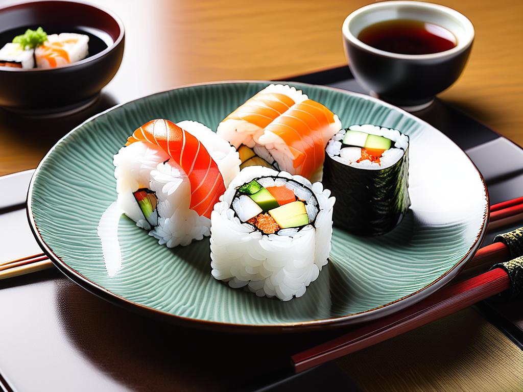 Роллы и суши на тарелке