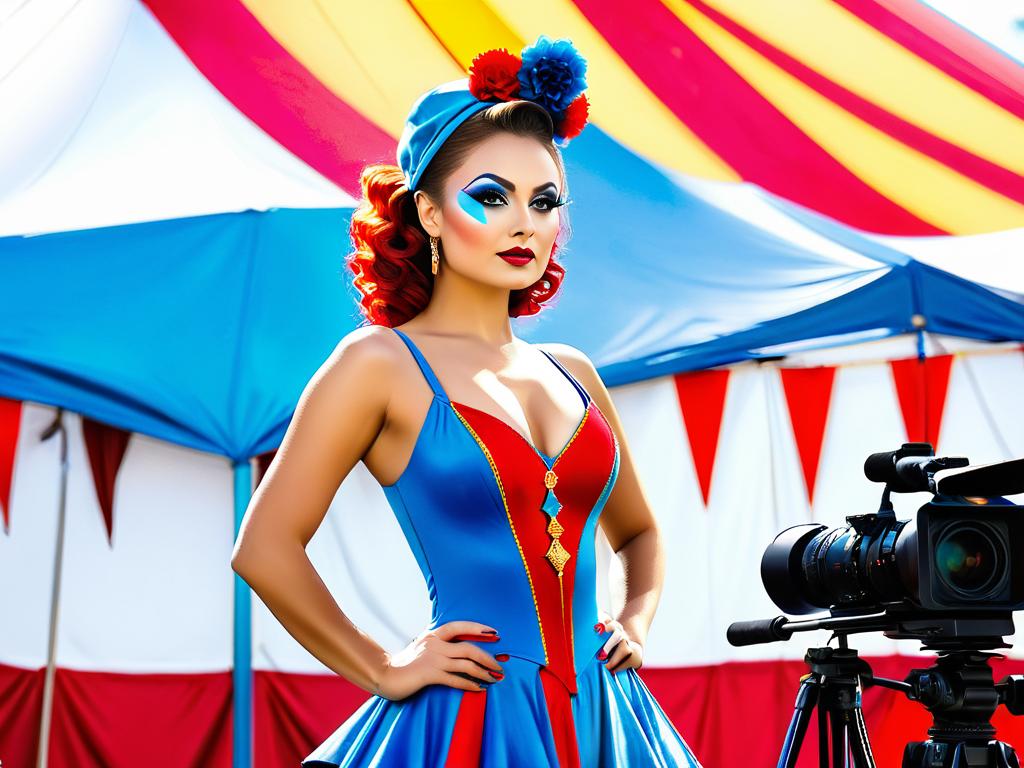 Валерия Ланская в цирковом костюме и гриме на съемочной площадке фильма