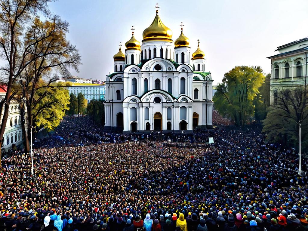 Народ на проповеди у Софии Киевской