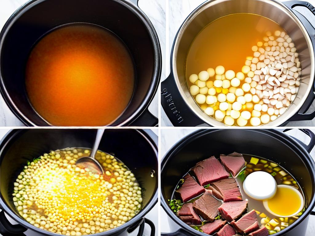 Фото основных ингредиентов и этапов приготовления домашнего говяжьего бульона