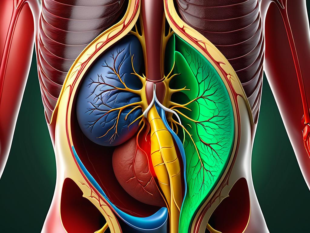 Анатомия печени, желчного пузыря и желчевыводящих путей с обозначением зоны боли