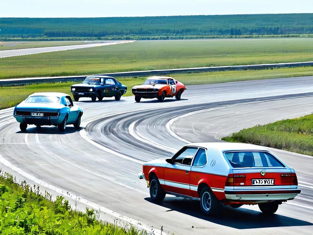 Автомобили, участвующие в гонках на недействующей взлетно-посадочной полосе аэропорта Быково
