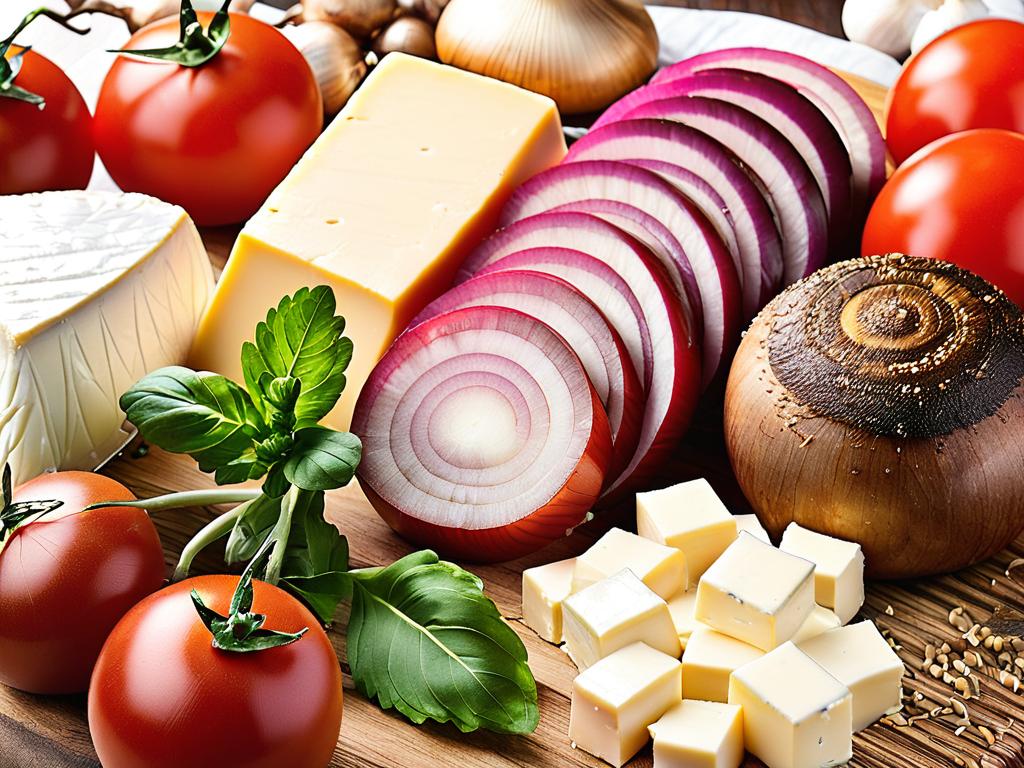 Советы по выбору ингредиентов для рецепта мяса по-французски - мясо, грибы, помидоры, лук, сыр,