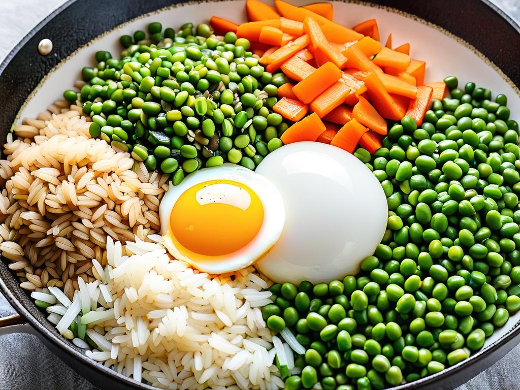 Ингредиенты для приготовления риса с яйцом и соусом соя