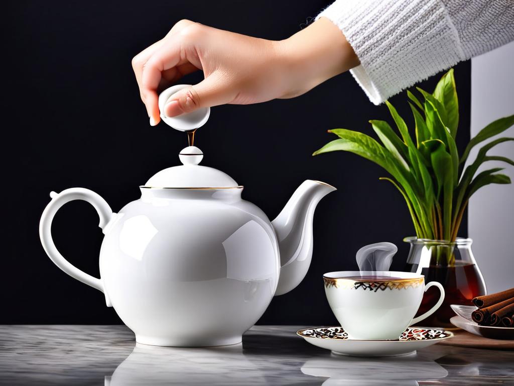 Заваривание черного чая в фарфоровом чайнике для чая с молоком