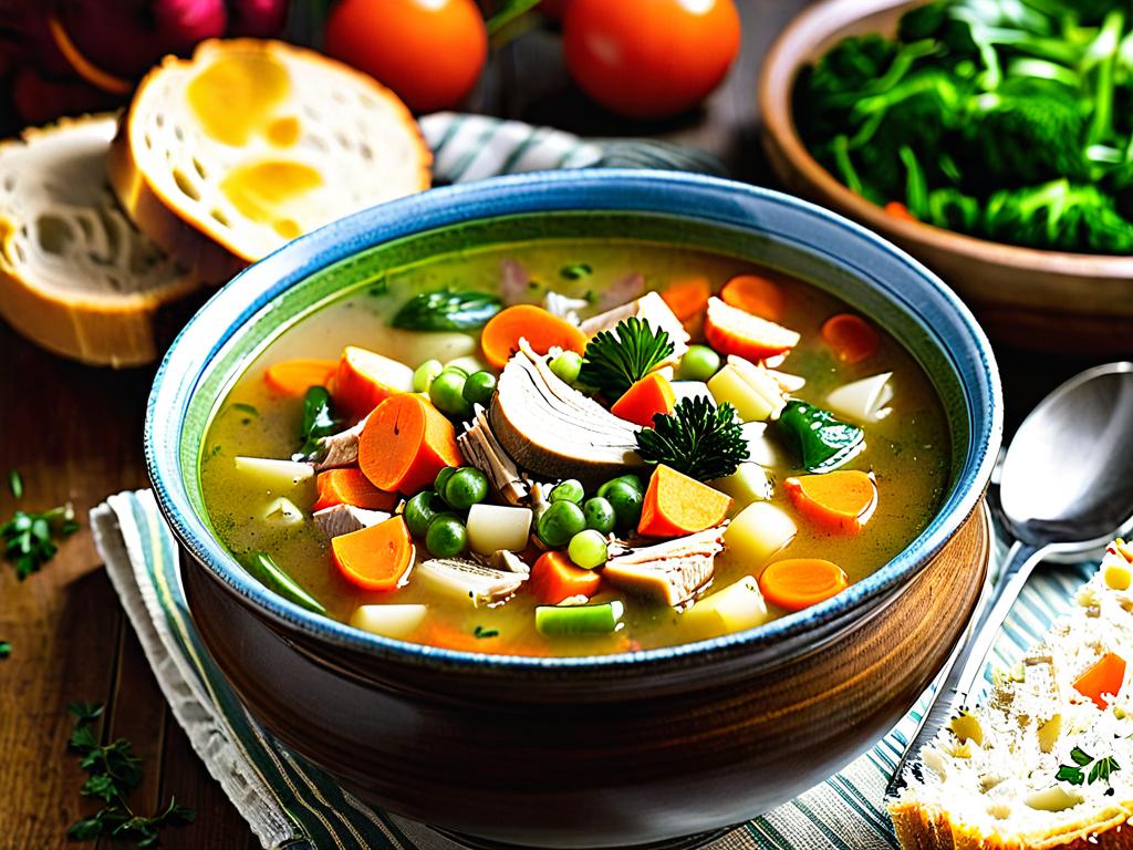 Тарелка супа из плеча индейки с овощами