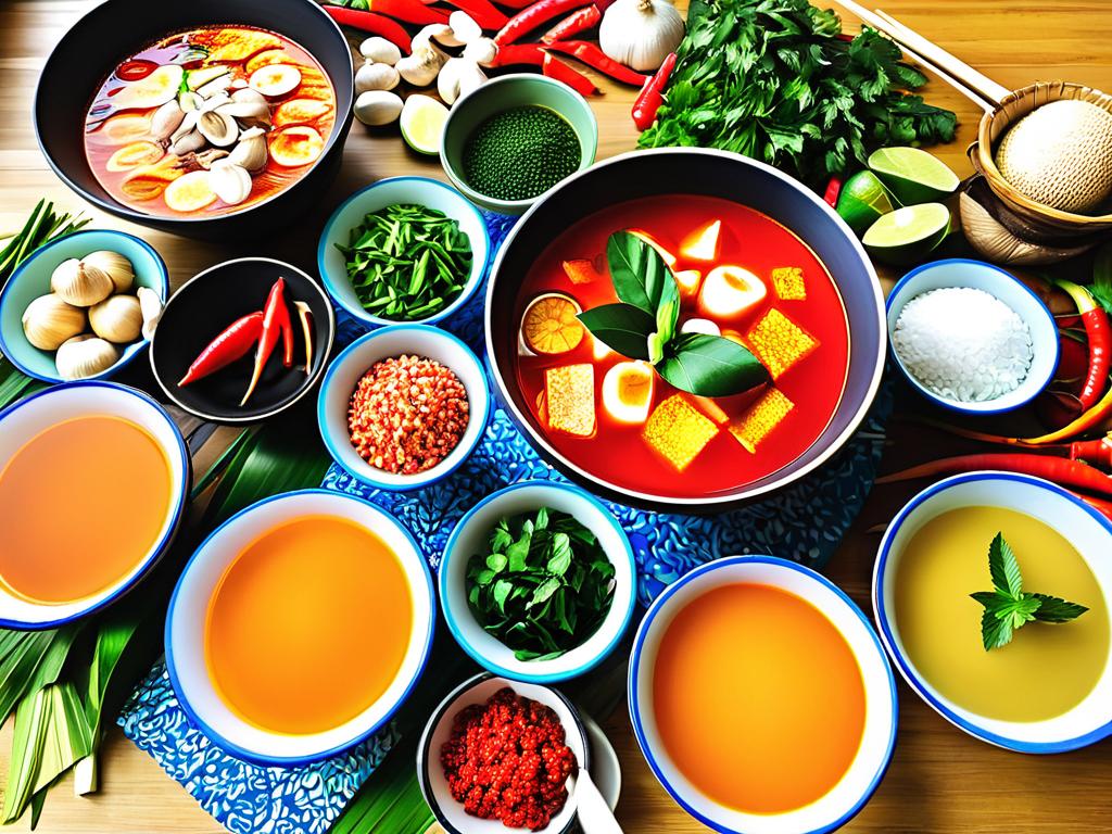 Цветная палитра ингредиентов для приготовления супа том ям