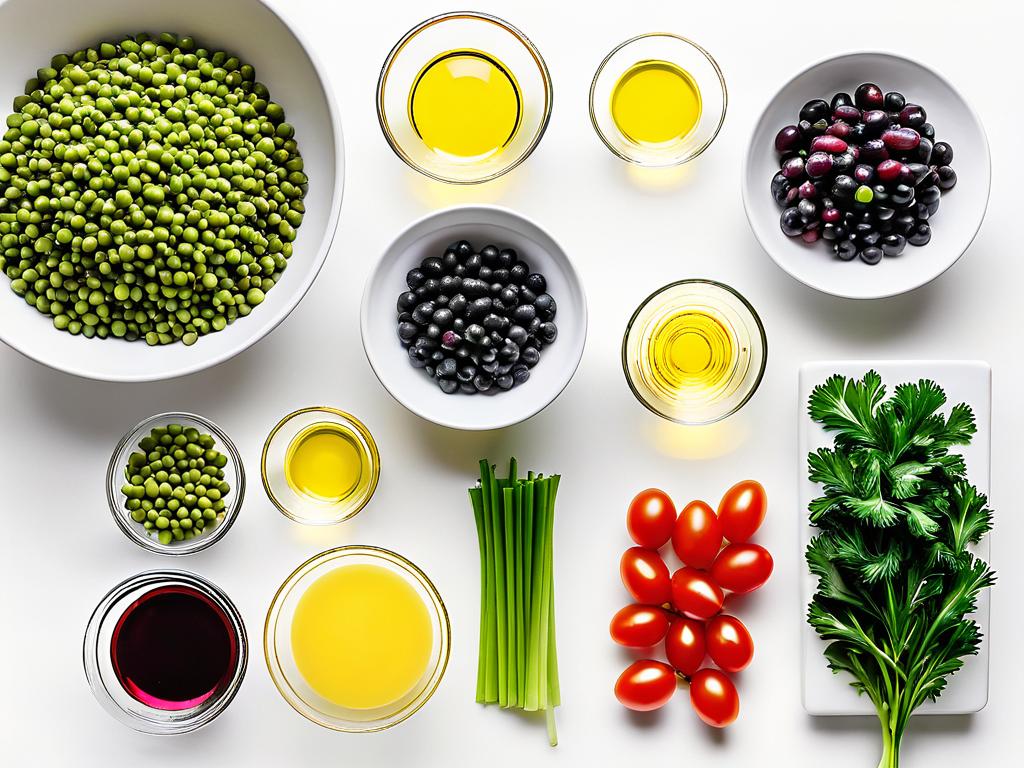 Фото с изображением основных ингредиентов для салата оливье на белом фоне