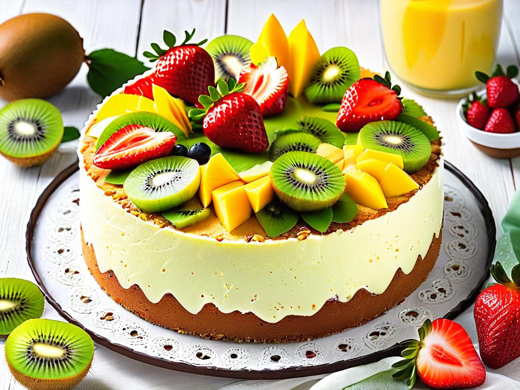Фото пирога из кефира с фруктами