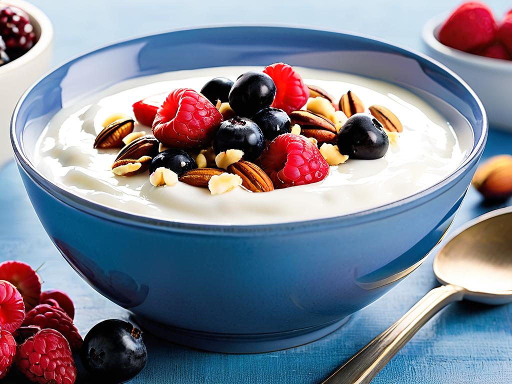 Греческий йогурт с ягодами и орехами