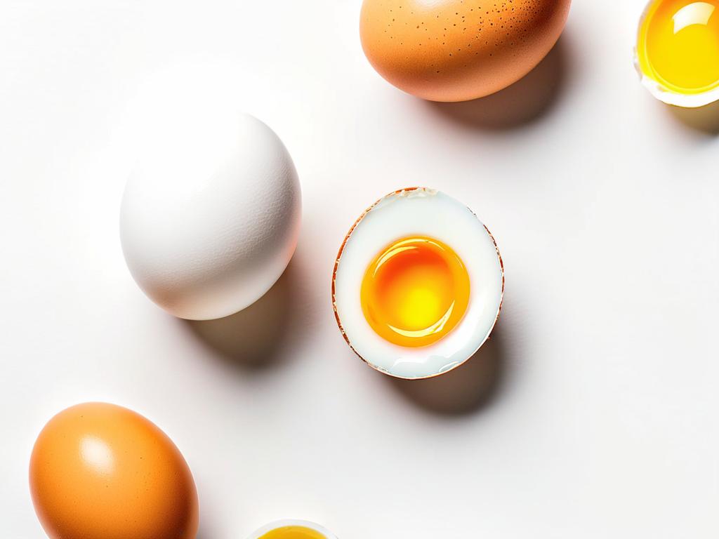 Оплодотворенное куриное яйцо с эмбрионом и желтком вид сверху белый фон место для текста