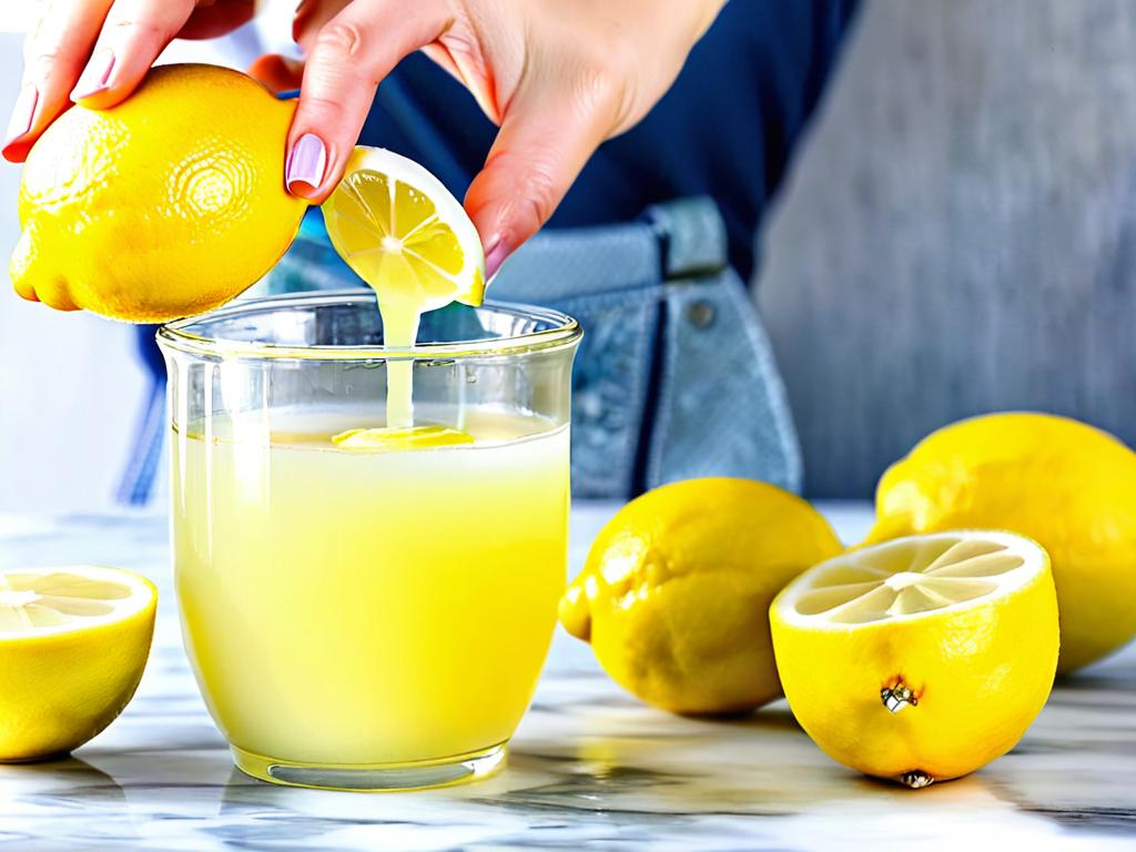 Выжимание свежего лимонного сока для классического рецепта лимонада