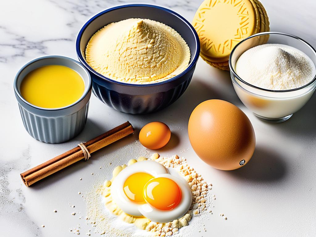 Ингредиенты для приготовления заварного крема - молоко, мука, яйца, сахар, ваниль.