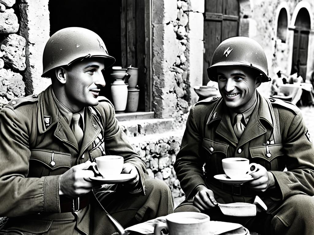 Американские солдаты Второй мировой пьют кофе в Италии