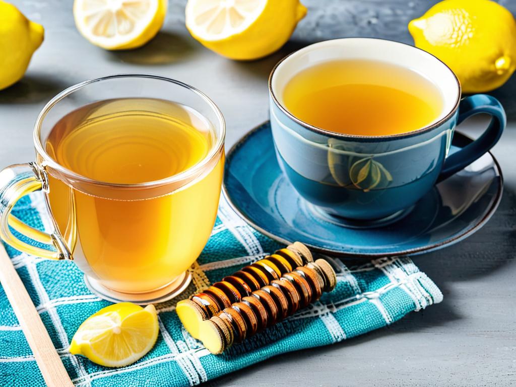Чай с имбирем в чашке с лимоном и медом