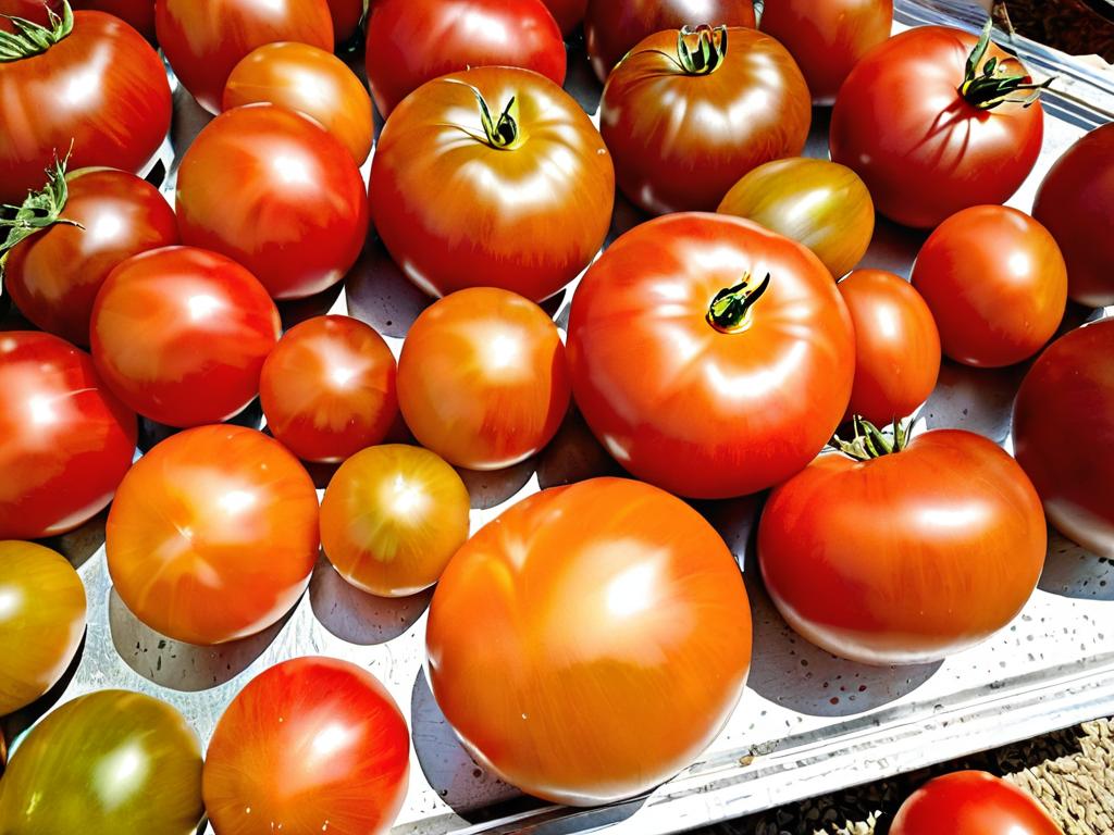 Бурые помидоры разных размеров и форм