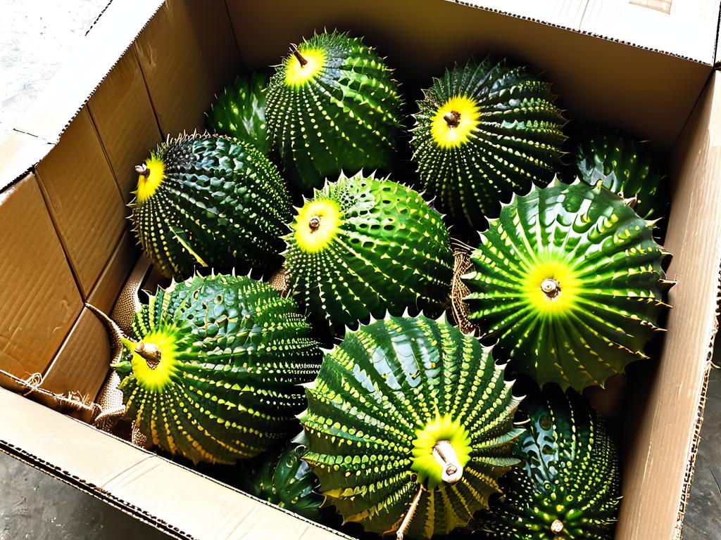 Спелые плоды гуанабаны, упакованные в коробку для доставки
