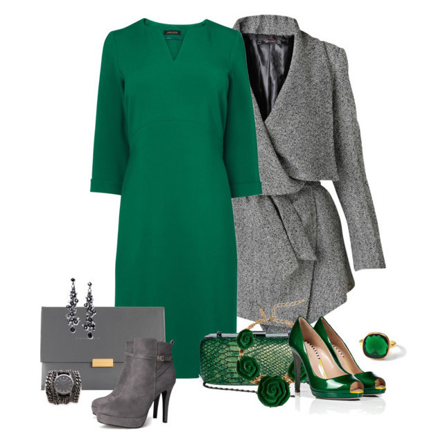 Зеленое платье с кардиганом