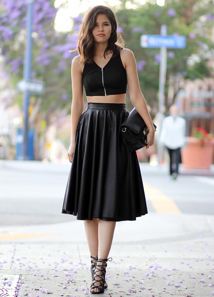 flared leather skirt