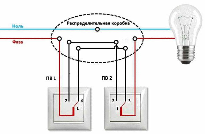 схема подключения проходного выключателя одноклавишного