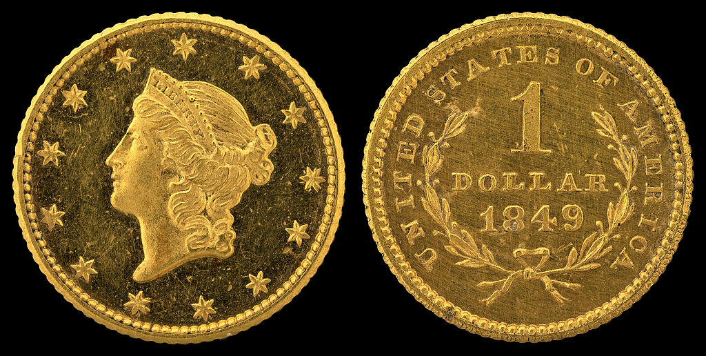 Золотая монета 1 доллар