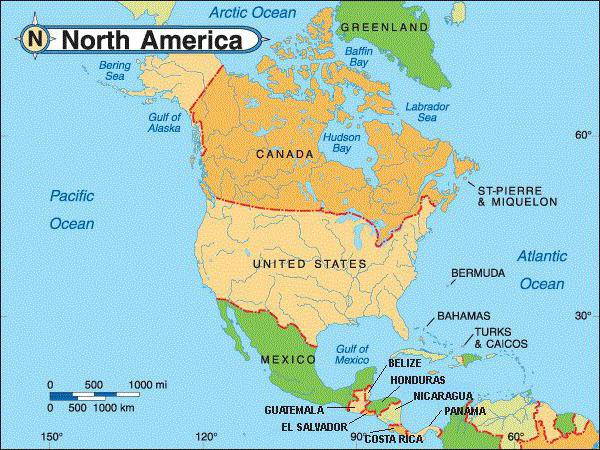 страны относящиеся к Северной Америке