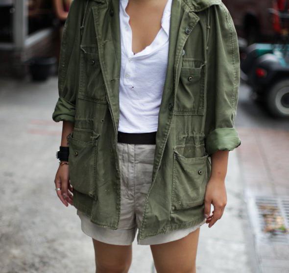 Military style shorts.