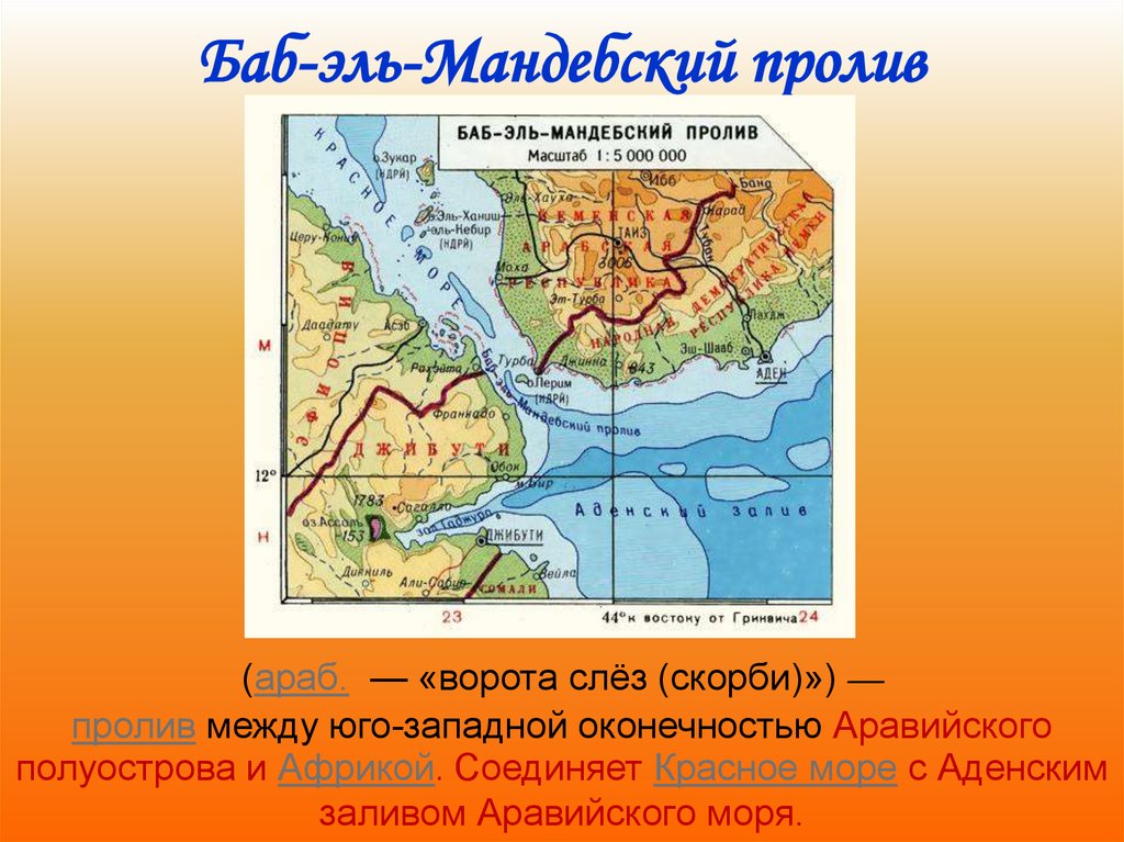 Баб эль Мандебский пролив на карте мира, Африки, Азии, …