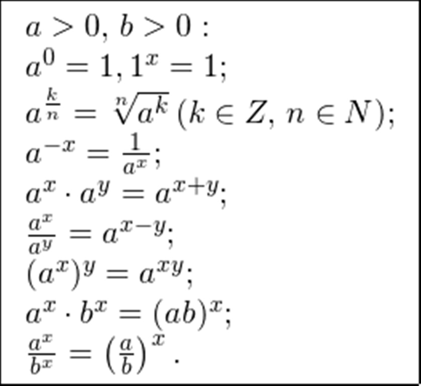 Формулы показательных уравнения