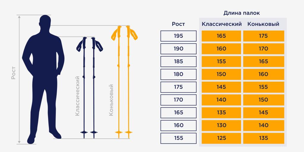 Таблица подбора лыжных палок
