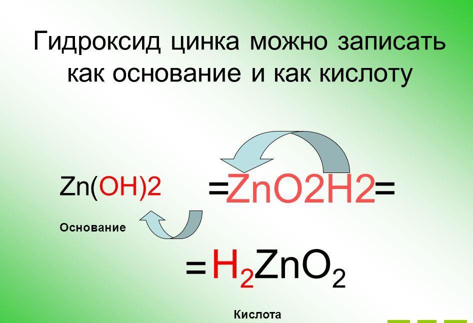Формула гидроксида p. Гидроксид цинка. Амфотерность цинка.