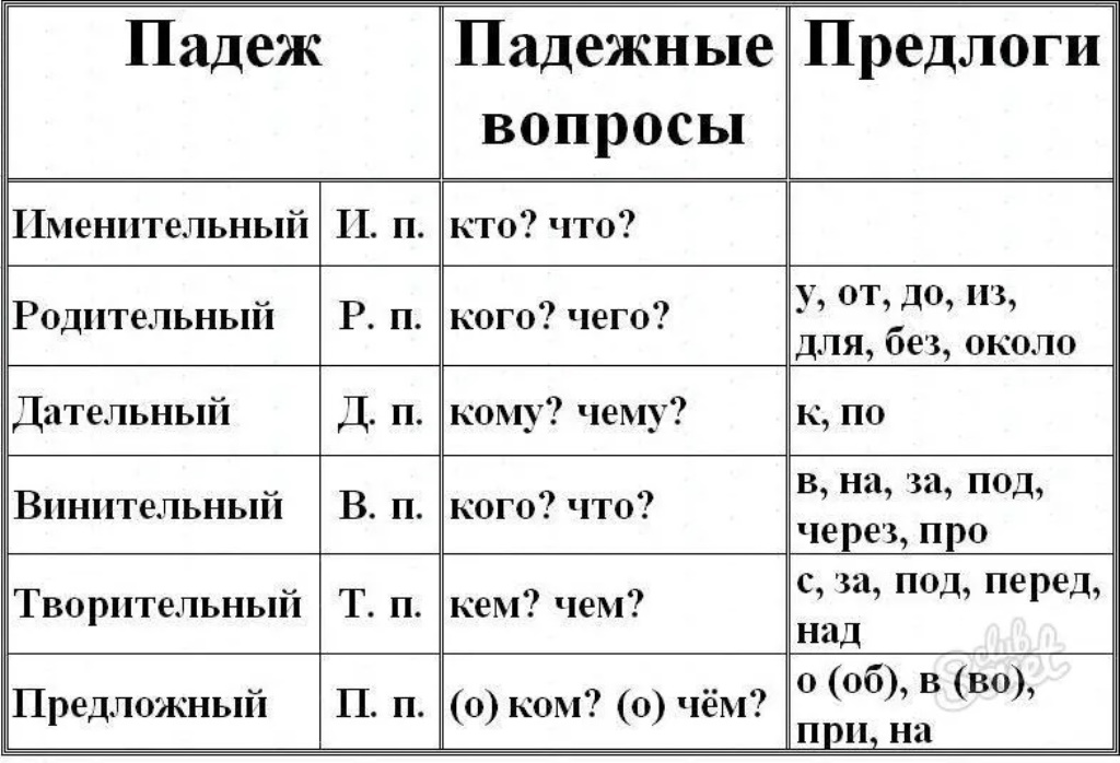 Падежи и предлоги: сколько падежей в русском языке