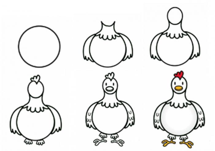 как нарисовать курицу карандашом 