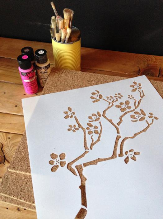 DIY stencils for wall decor photo cherry flowers