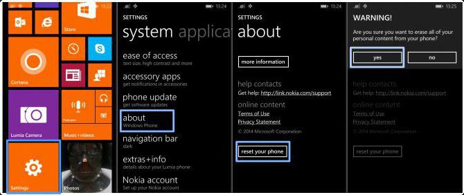 how to reset settings for nokia lumiya