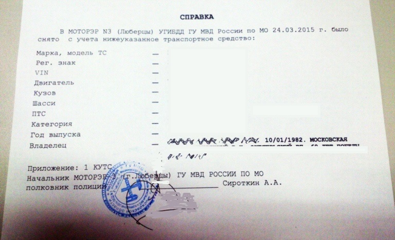 Certificate of car deregistration