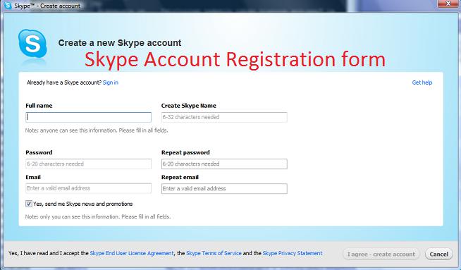 Форма регистрации "Скайпа"