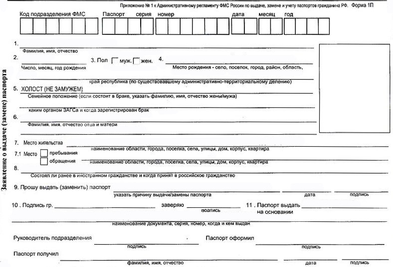 Анкета на замену паспорта при смене фамилии